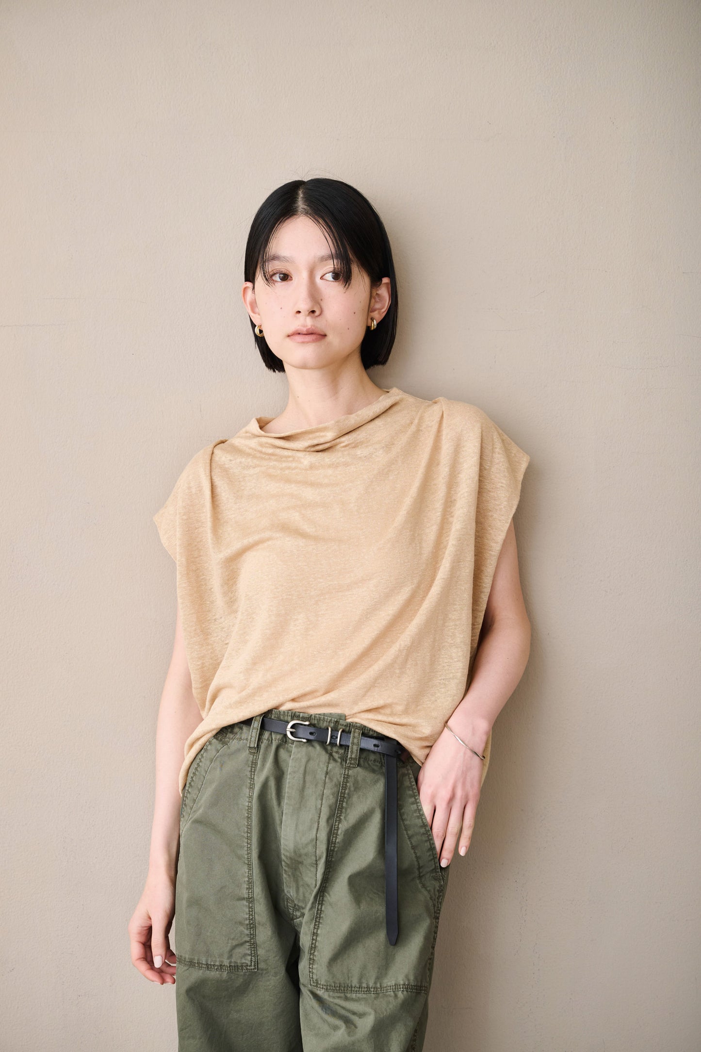 LINEN DRAPE NECK TOP / MIL26SCS3493